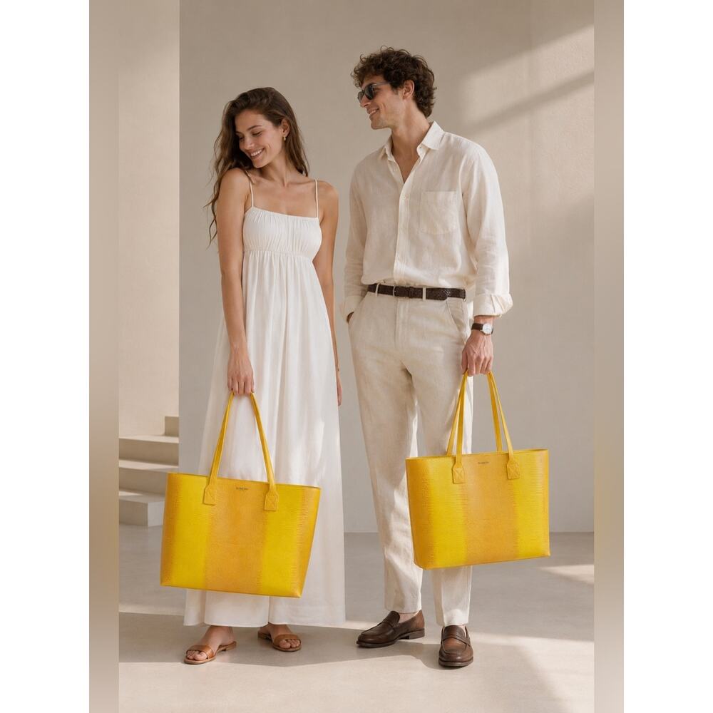 Sale ends 6/1 Burberry Calfskin Lizard Embossed London Tote Marigold New